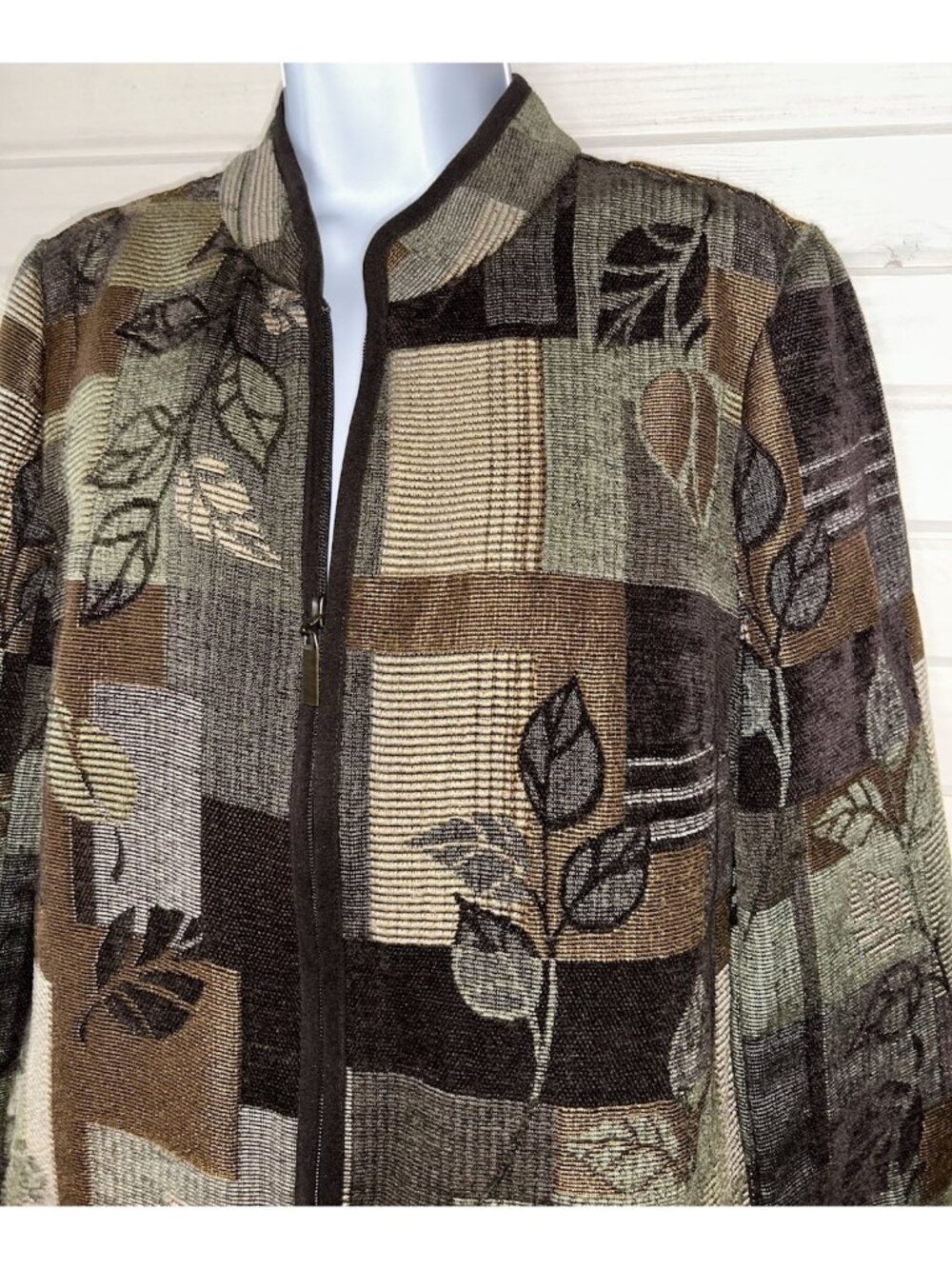 VTG Christopher & Banks Sz SMALL Women's Leafy Tapestry Full Zip Jacket EUC